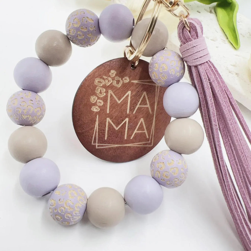 Wooden Bead Wristlet Keychain With Cream Tassel