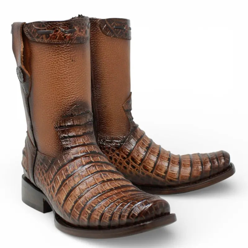 Textured Leather Mid-Calf Boots with Reptile Print