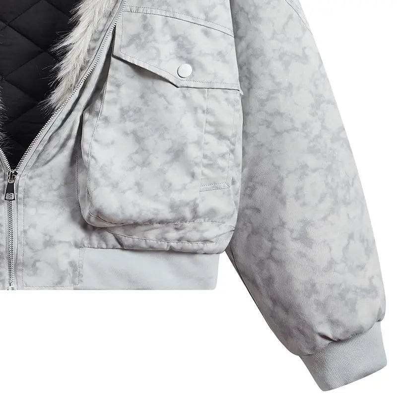 Light Grey Hooded Zip Jacket with Faux Fur Trim