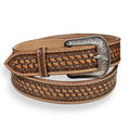 Tooled Brown Leather Belt with Engraved Buckle