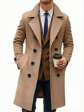 Camel Double-Breasted Long Wool-Look Overcoat