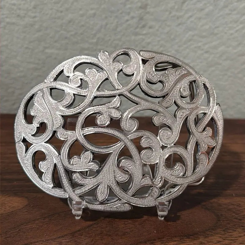 Silver Metal Belt Buckle with Scroll Cutouts
