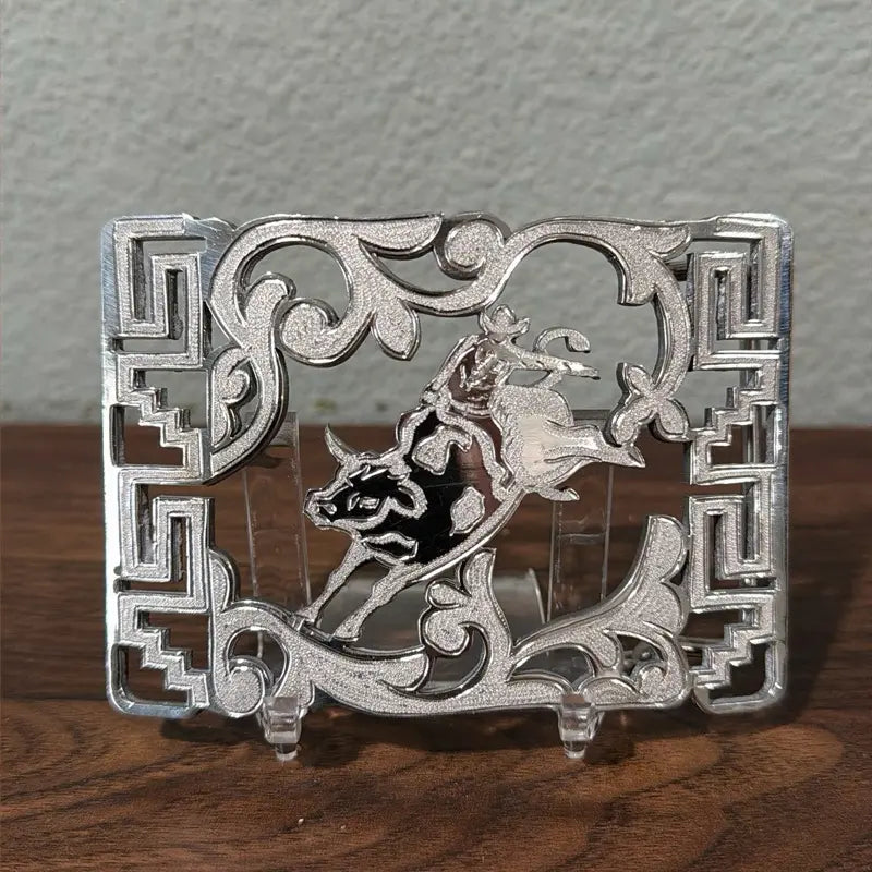 Silver Metal Belt Buckle with Scroll Cutouts
