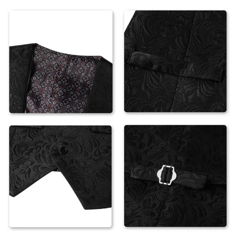Black Jacquard Three-Piece Suit with Shawl Collar