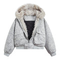 Light Grey Hooded Zip Jacket with Faux Fur Trim