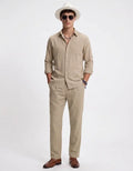 Men's Beige Linen Look Shirt and Pants Set