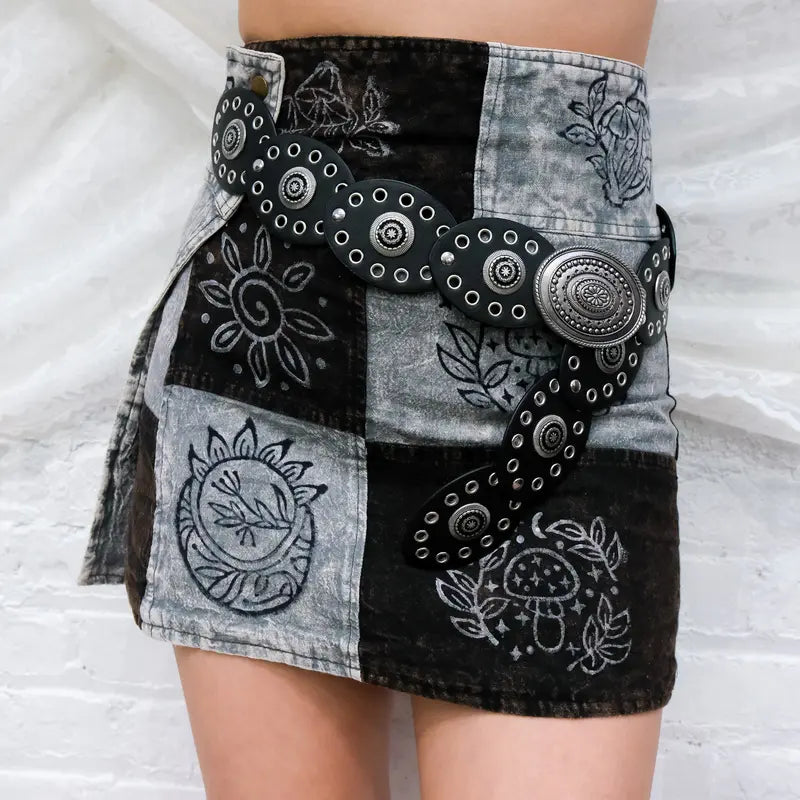Faux Leather Disc Belt with Brass Studs
