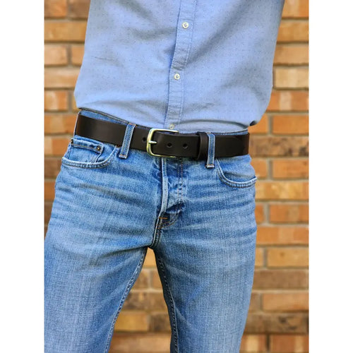 Black Leather Belt With Silver-Tone Roller Buckle