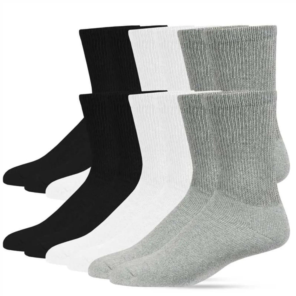 Cushioned Crew Socks in Black, White and Grey