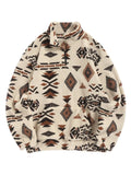 Cream Fleece Pullover with Geometric Pattern