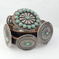 Distressed Leather Belt with Turquoise-Tone Silver Conchos